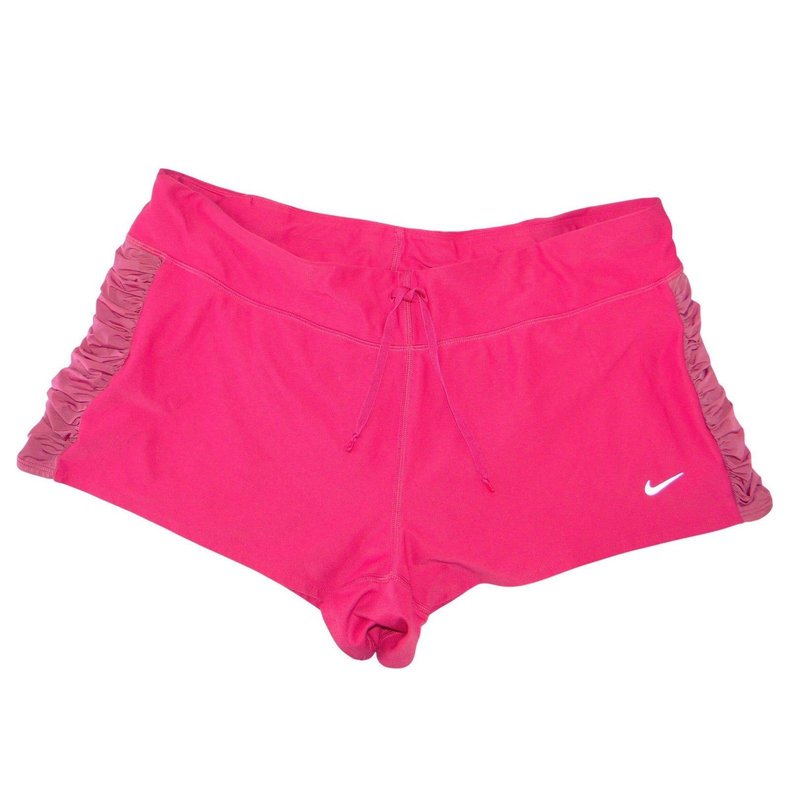 Nike Dri-FIT Womens Pink Ruched Side Athletic Shorts Size Large Drawstring Logo