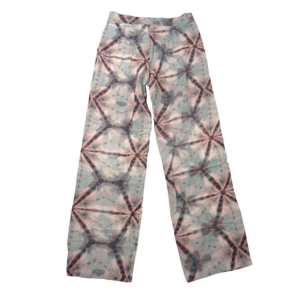 Pull&Bear Womens XS Geometric Tie Dye Wide Leg Pants Green Mauve High Rise Boho