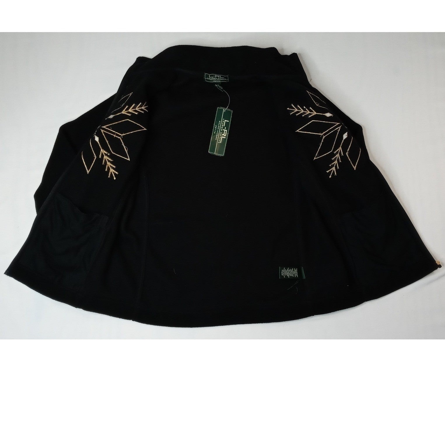Vintage RL Ralph Lauren Active Petite Black Fleece Zip Jacket Gold Snowflake - M