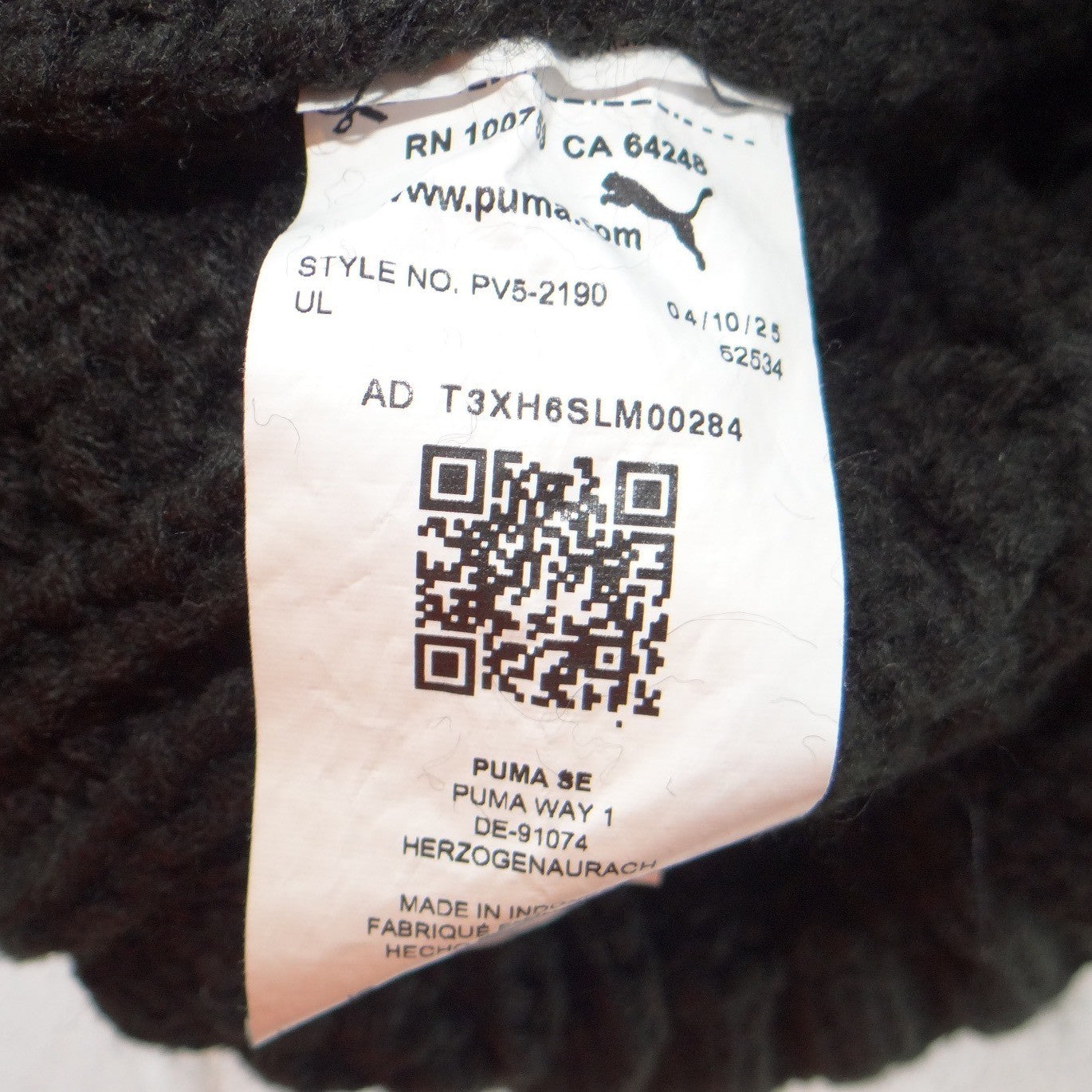 Puma Black Cable Knit Pom Pom Beanie Hat Ribbed Cuff One Size Sporty Winter Cap