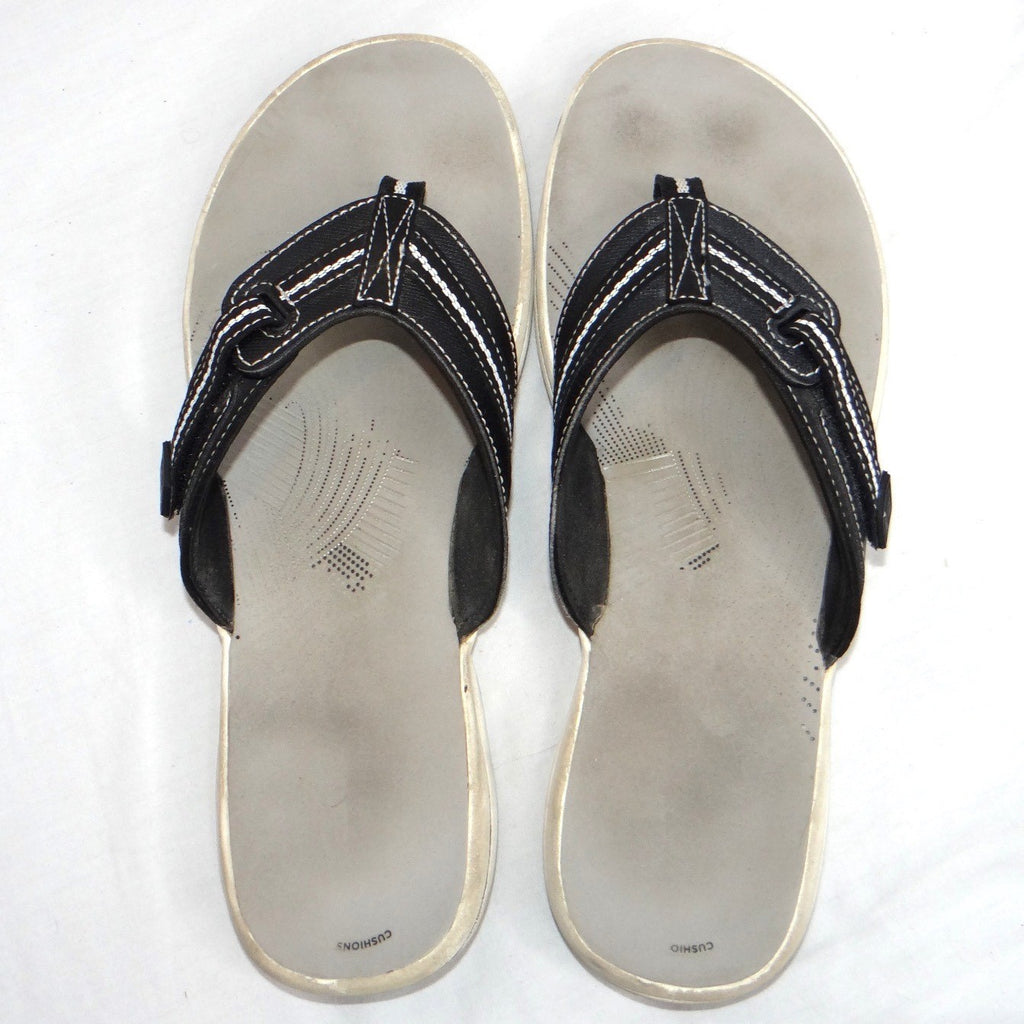 Clarks Womens Flip Flop Sandals Black White Comfort Thong Size 10