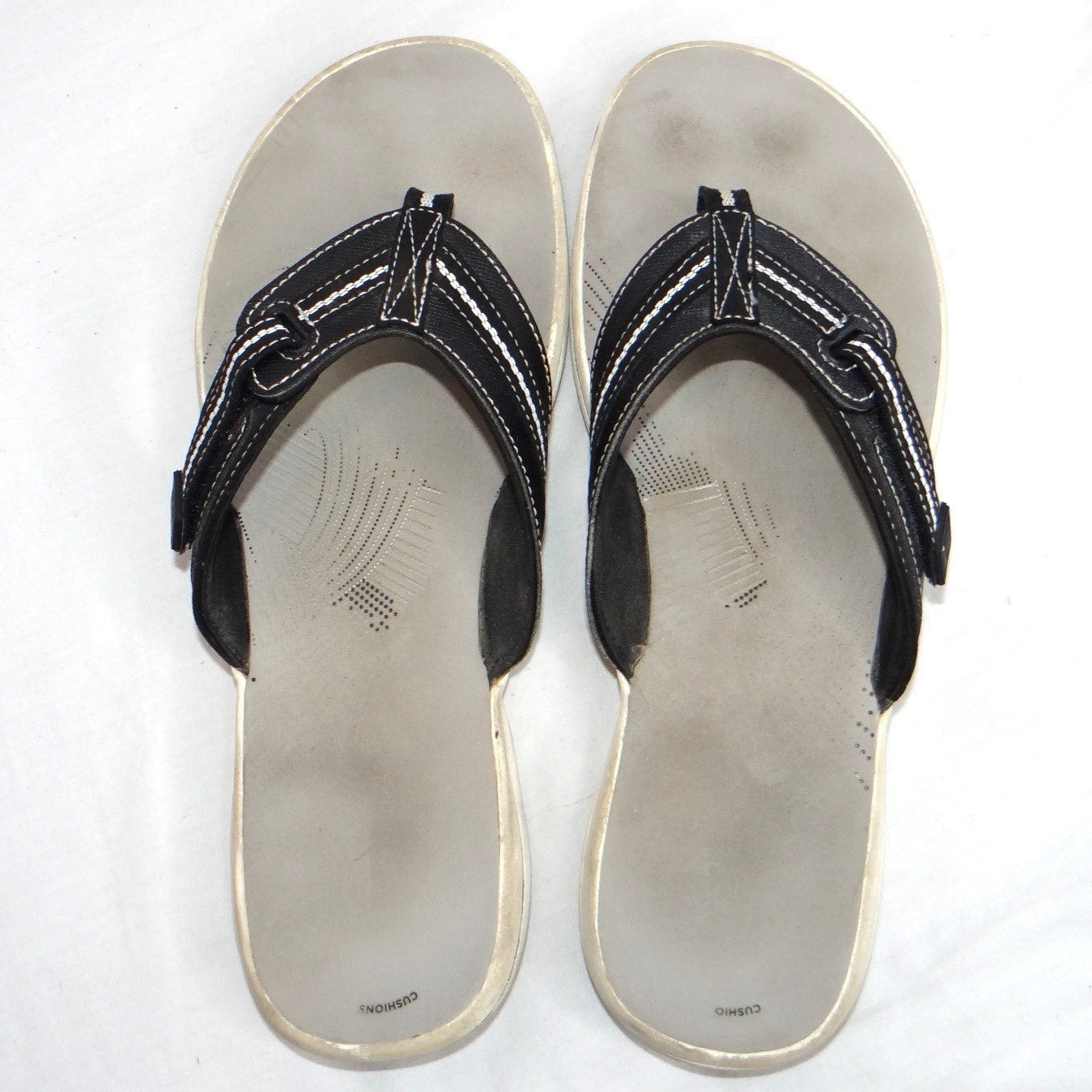 Clarks Womens Flip Flop Sandals Black White Comfort Thong Size 10
