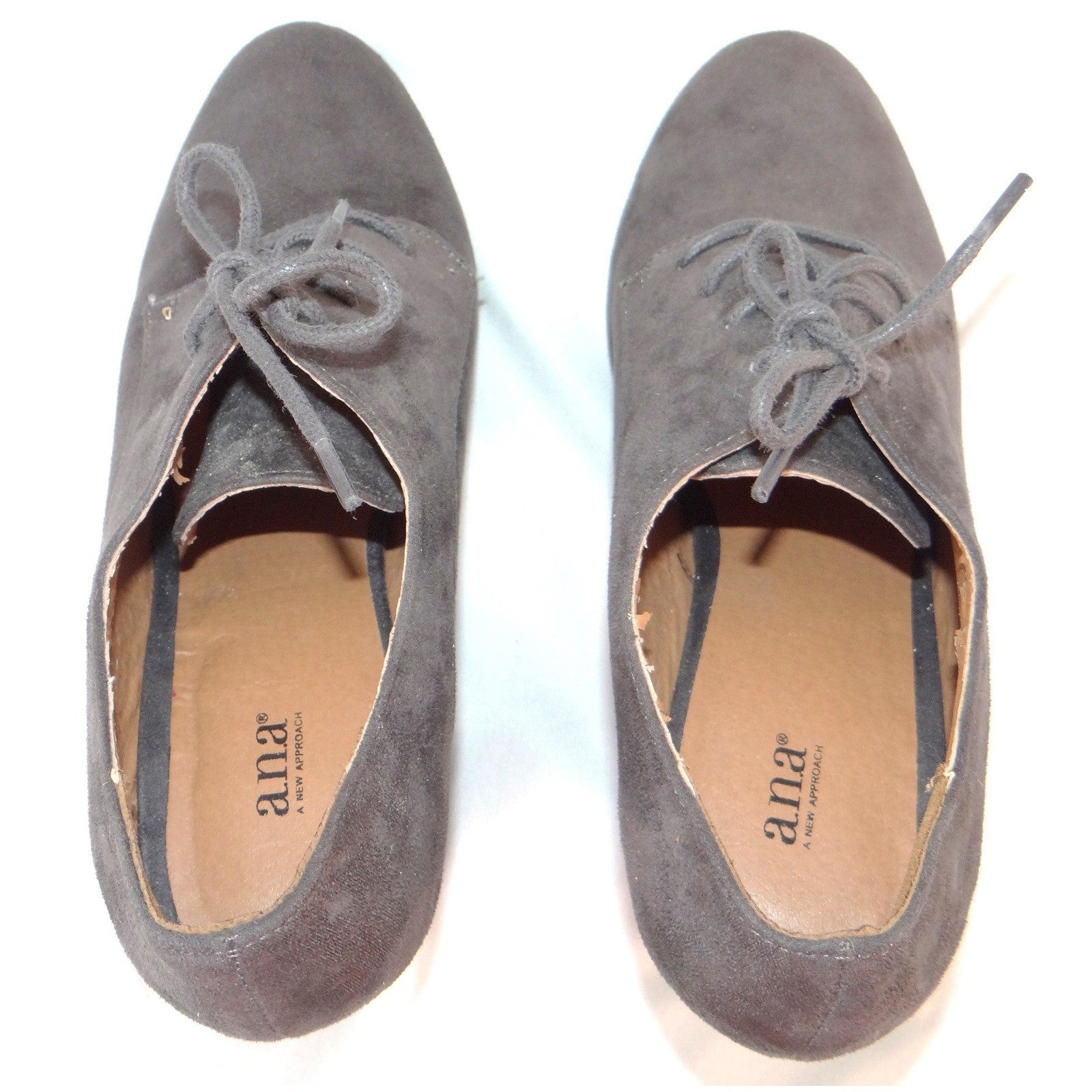 ana A New Approach Grey Faux Suede Lace Up Block Heel Oxford Booties Size 10