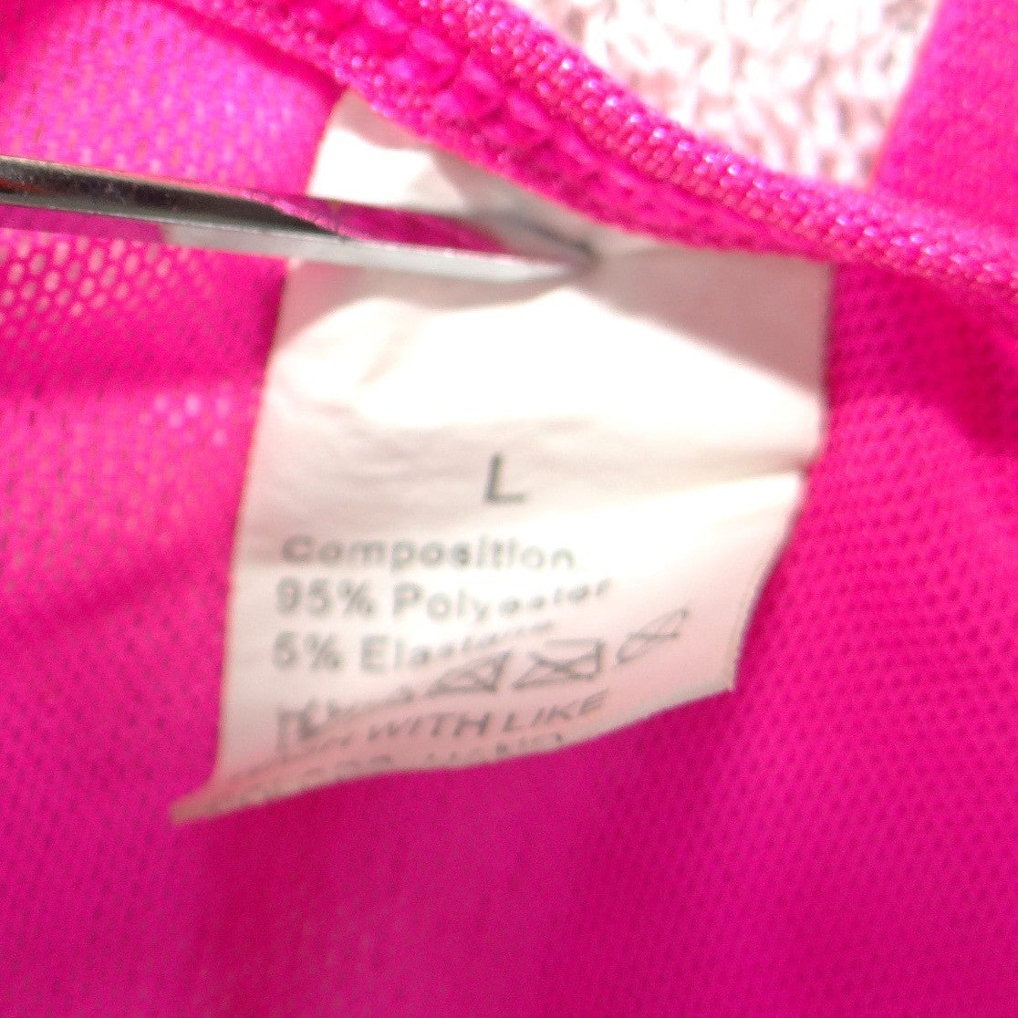 Hot Pink Mesh LOVE Graphic Halter Bodysuit with Chain Detail Large
