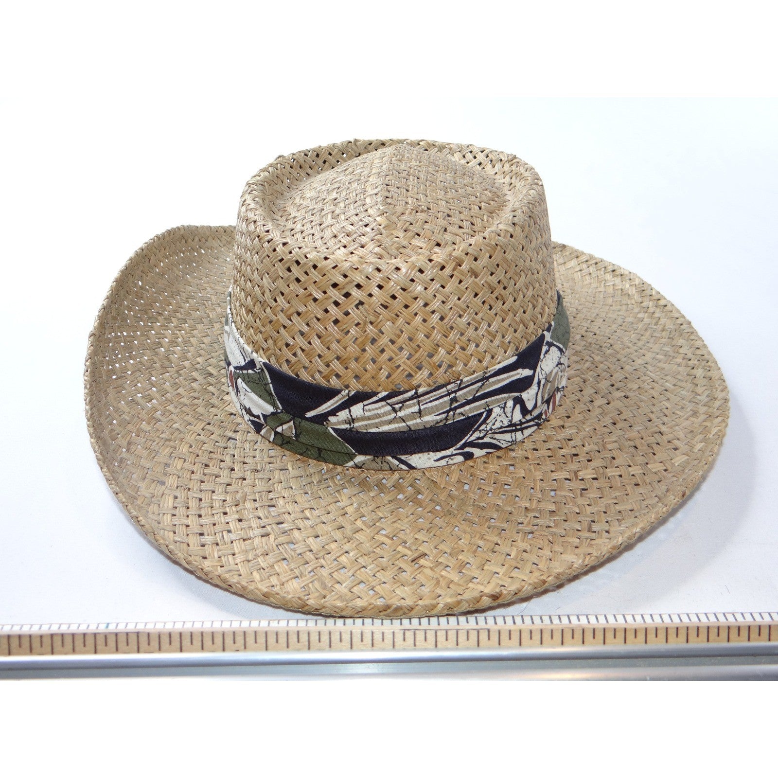 Womens Straw Cowboy Hat Woven Patterned Band Made in USA Small