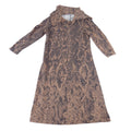 Brown Snakeskin Print Midi Dress Asymmetrical Oversized Collar Long Sleeve