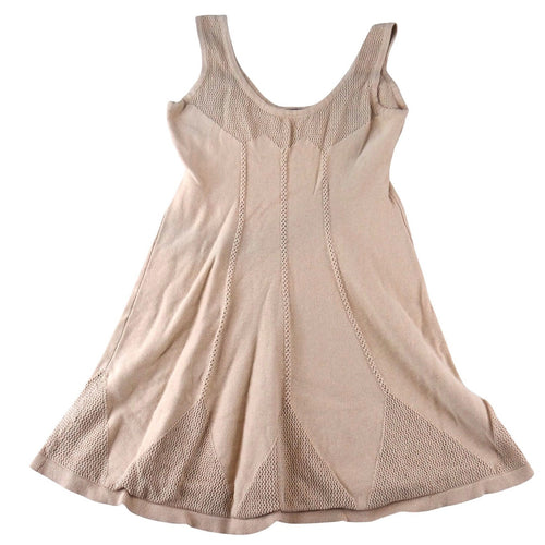 Ark & Co Womens Beige Pointelle Knit Sleeveless Fit and Flare Skater Dress Small