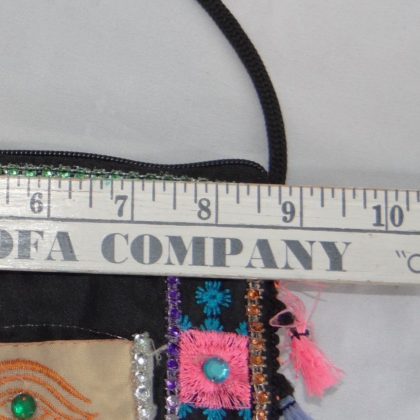 Hamsa Hand Embroidered Crossbody Bag Multicolor Tassel Boho Festival Pouch