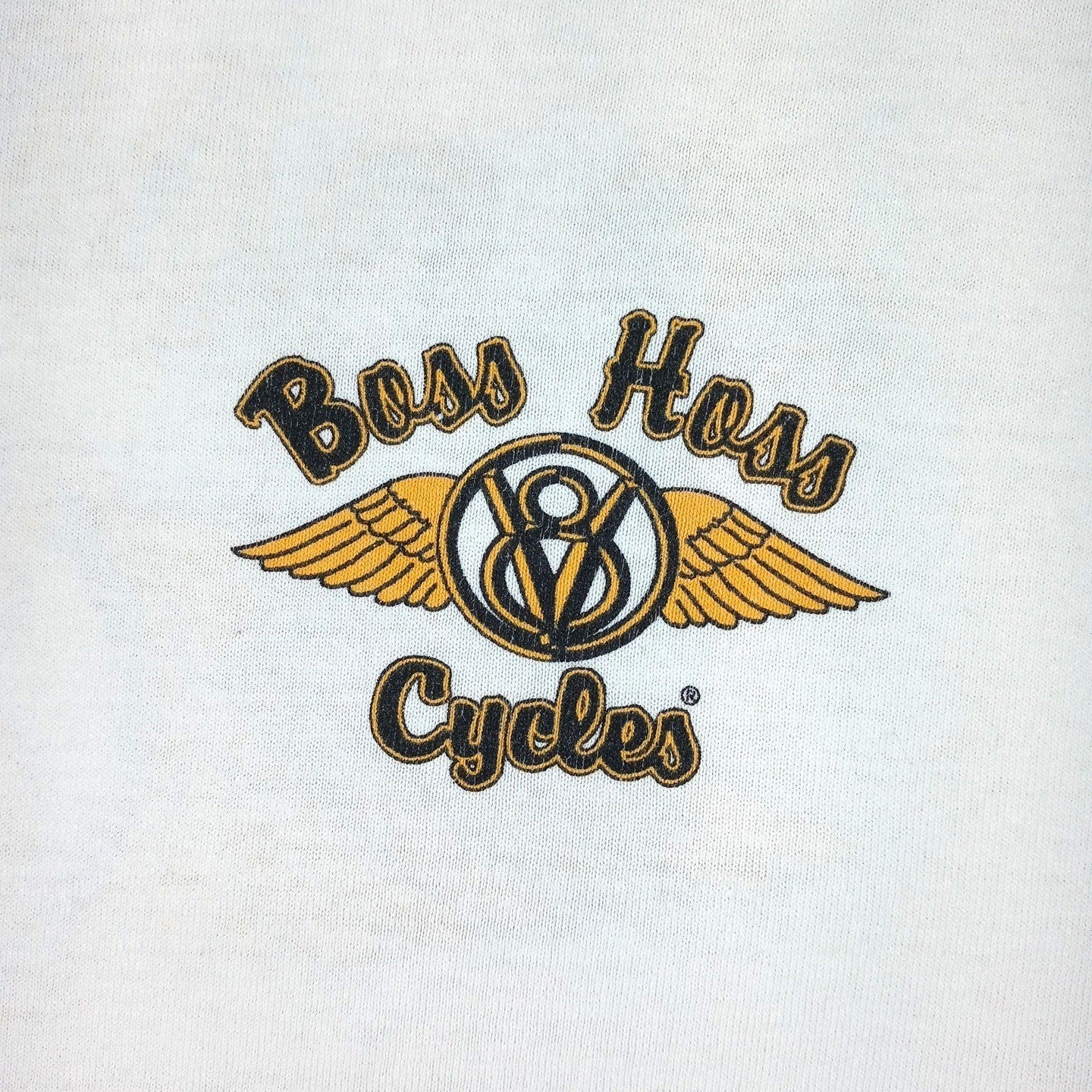 Boss Hoss Cycles White T Shirt Mens Small Graphic Tee V8 Wings Logo