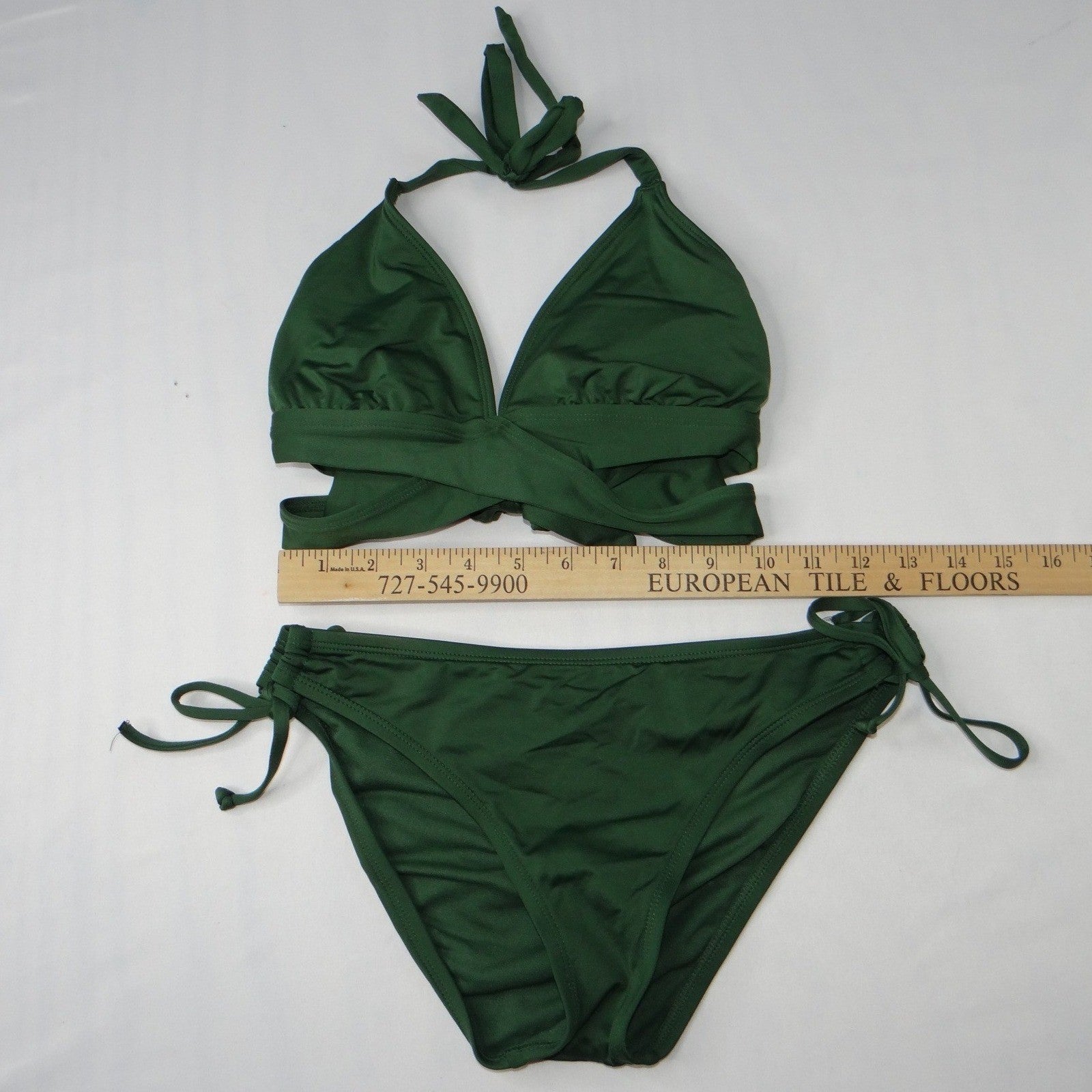 Kona Sol Womens Dark Green Halter Tie Bikini Swimsuit Set Size M/S