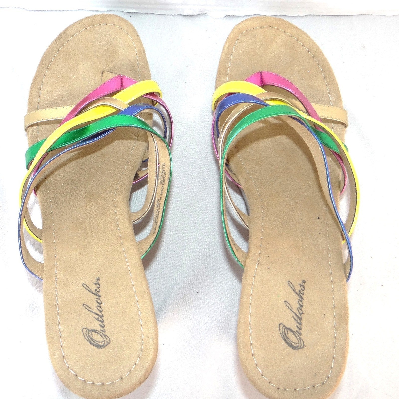 Outlooks Nolan Womens 10M Multi Color Metallic Strappy Wedge Sandals
