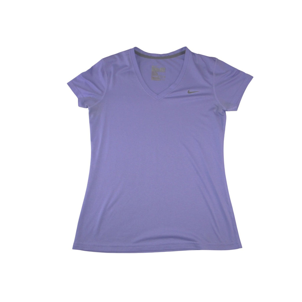 Nike Dri-FIT Womens V-Neck Short Sleeve Activewear Tee Purple Regular Fit M