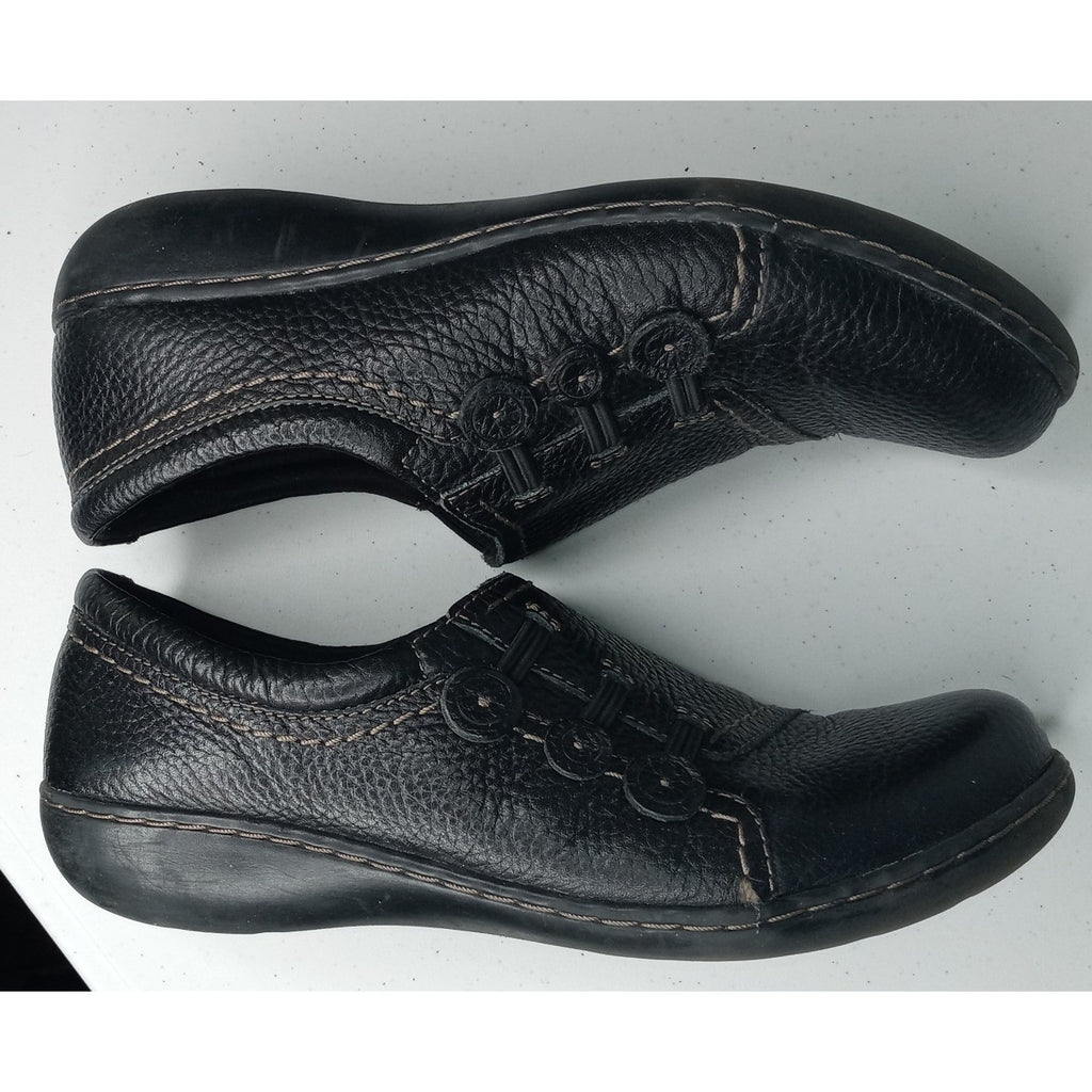 Clarks Black Leather Slip On Comfort Shoes Women's Size 8M