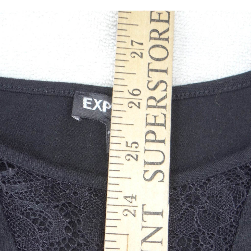 Express Womens Black Lace V-Neck Long Sleeve Snap Bottom Bodysuit Size S