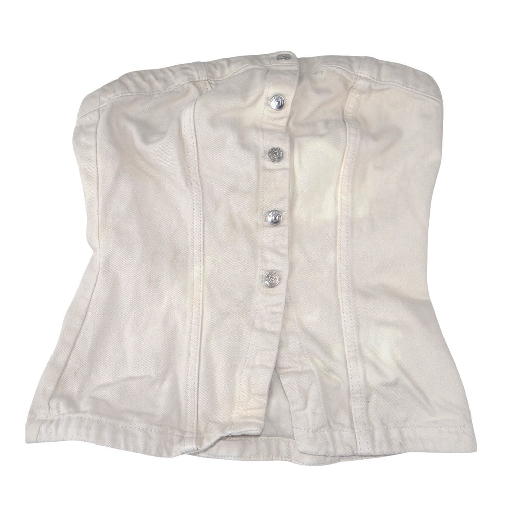 H&M Divided Cream Denim Tube Top Corset Button Front Strapless XS