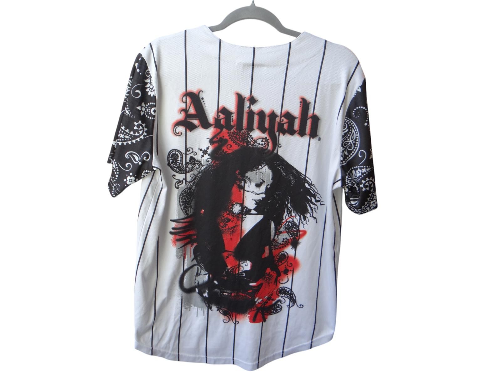 Y2K - VINTAGE Aaliyah Graphic Baseball Jersey - White & Black - Small