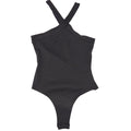 Fresral Womens Ribbed Halter Bodysuit Black Criss Cross Neck Sleeveless Small