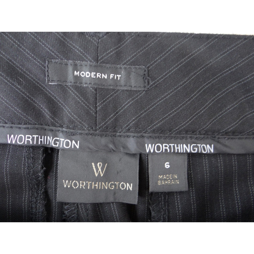 Worthington Modern Fit Pinstripe Wide Leg Work Dress Pants Black Grey Women Sz 6