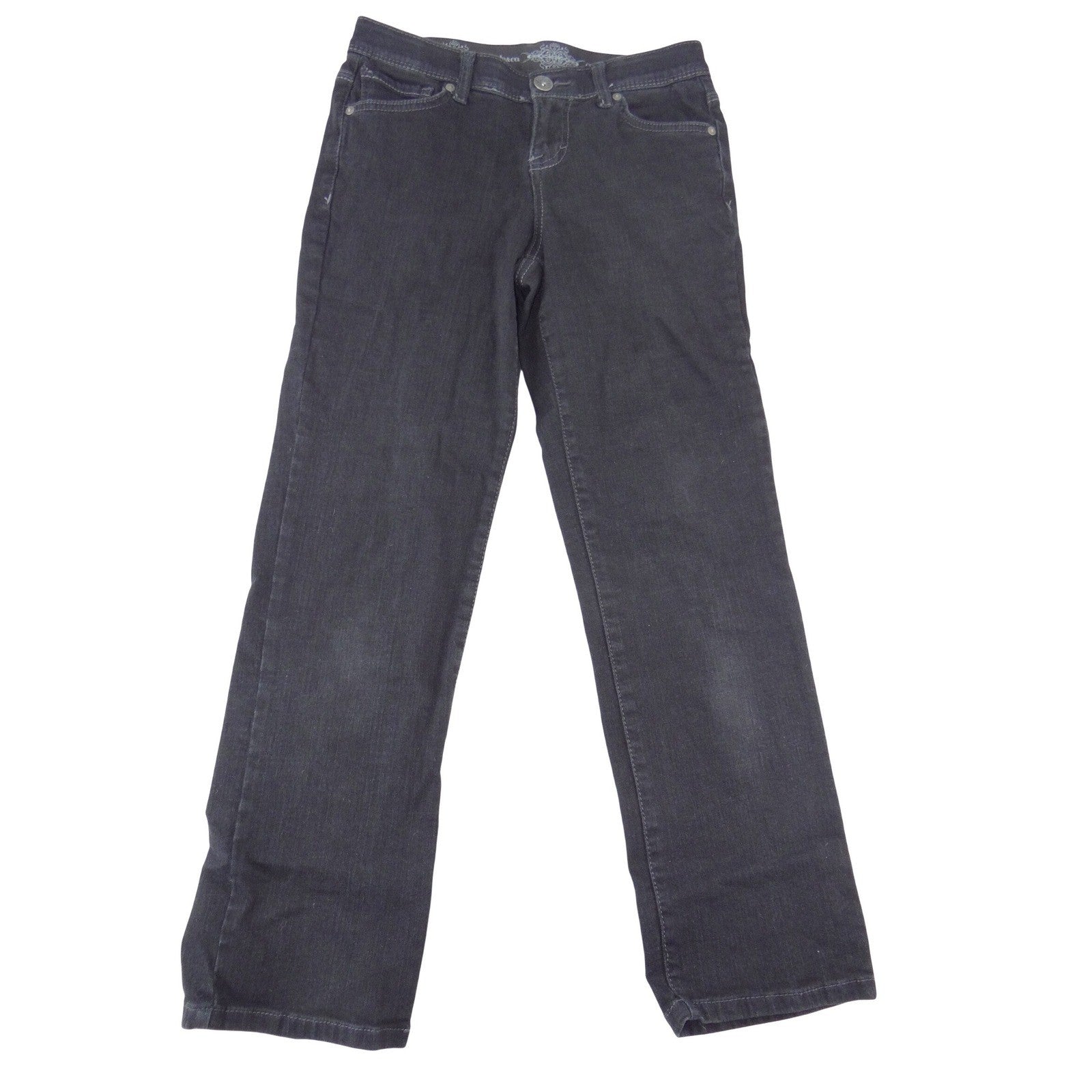 Style & Co Black Straight Leg Jeans Petite 2P Short Dark Wash Stretch Denim