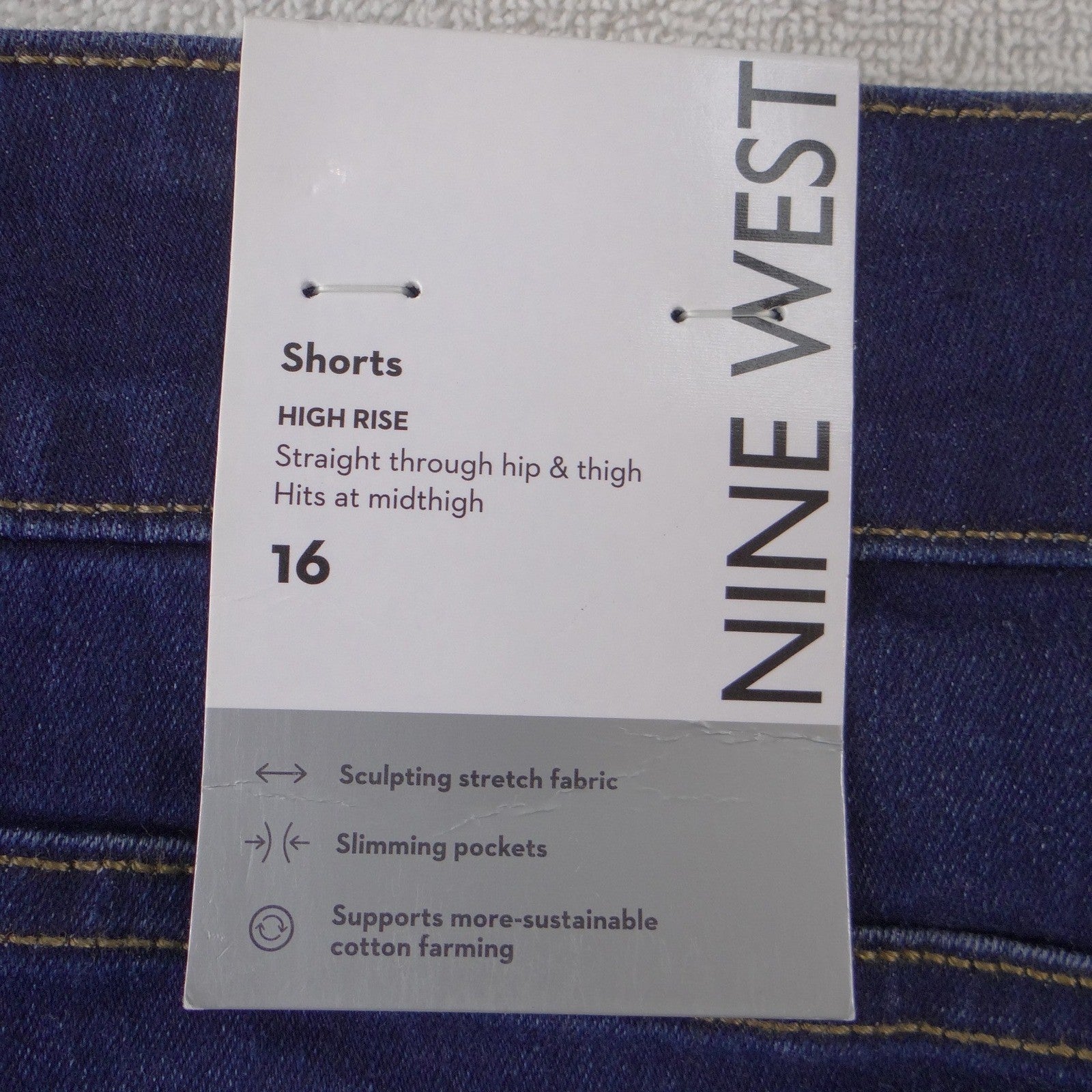 NWT-Nine West Womens High Rise Button Fly Denim Shorts Dark Wash Rinse