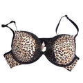 Cacique Leopard Print Lace Trim Plunge Underwire Padded Bra Tan Black 44B
