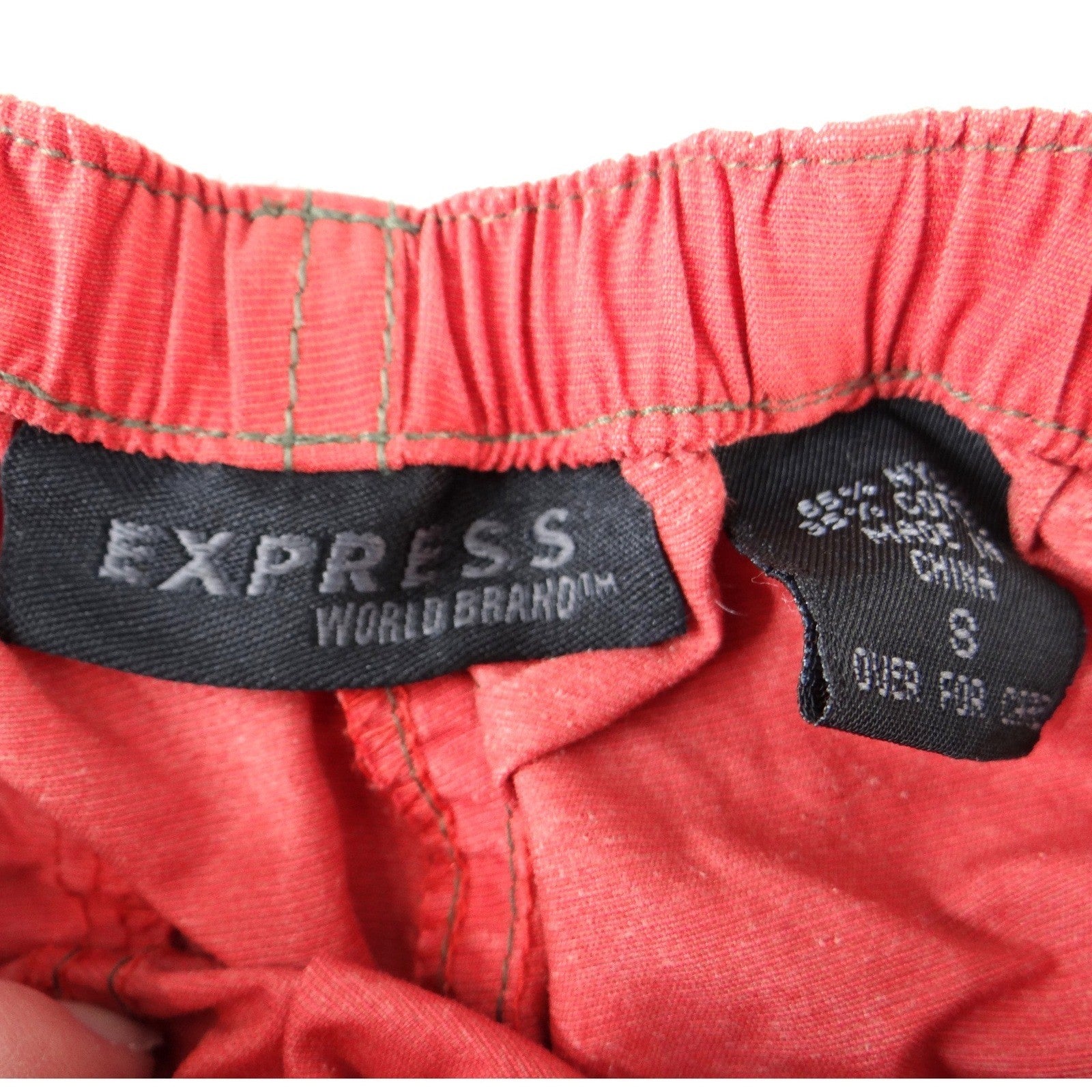 Express World Brand Red Parachute Cargo Pants Womens Small Elastic Waist Y2K