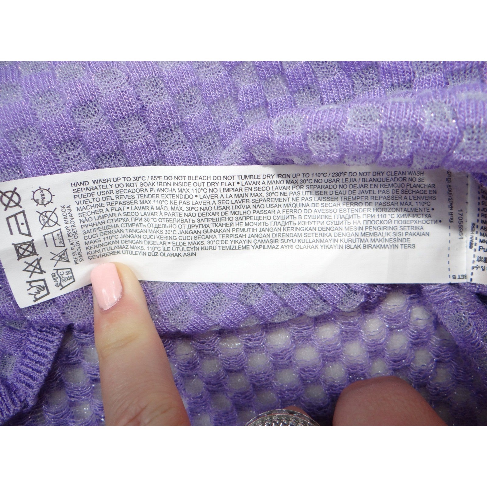 MNG MANGO Lavender Textured Knit Long Sleeve Sweater Top Sheer Sparkle Size S