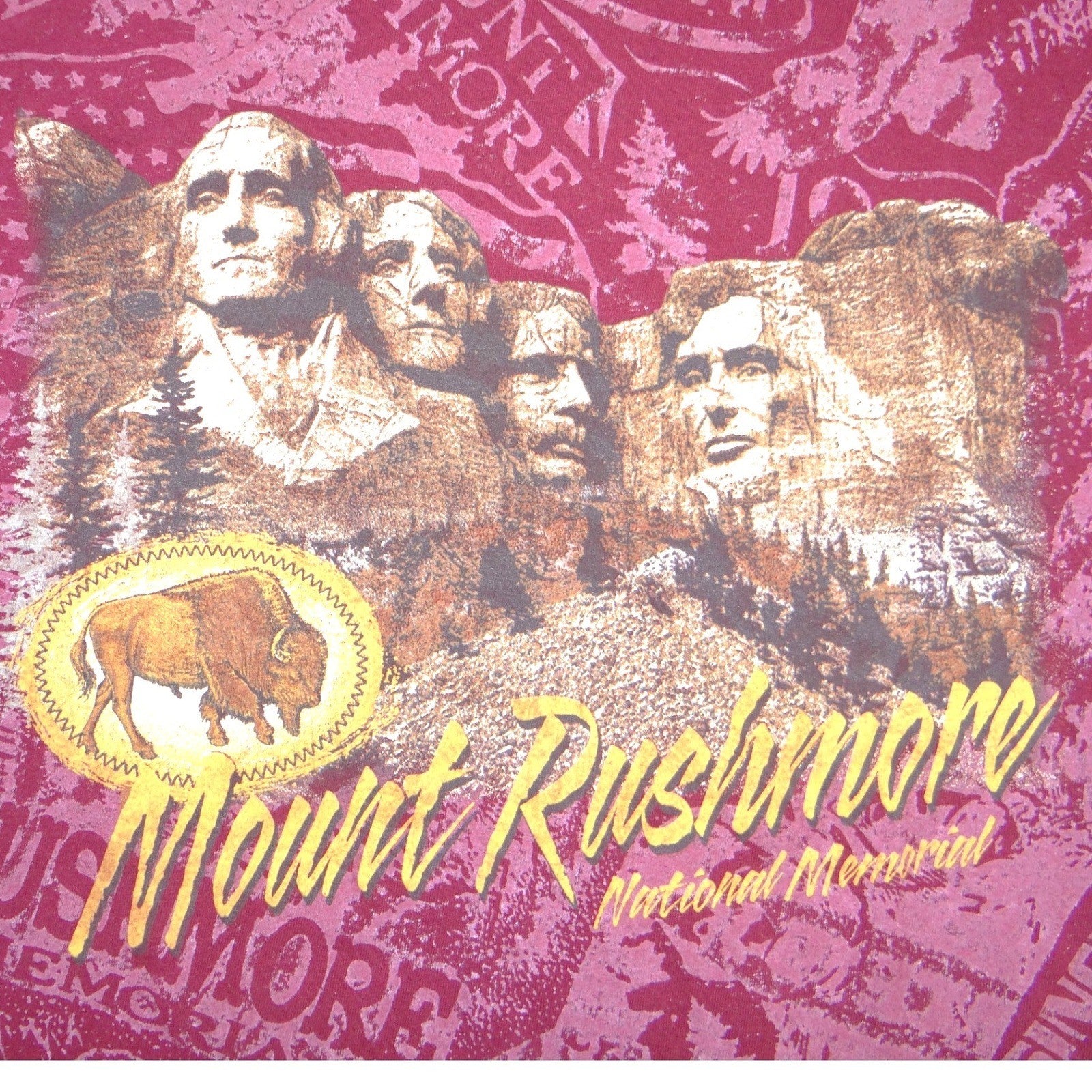 Vintage All-Over Graphic Mount Rushmore National Memorial TShirt Burgundy Men XL