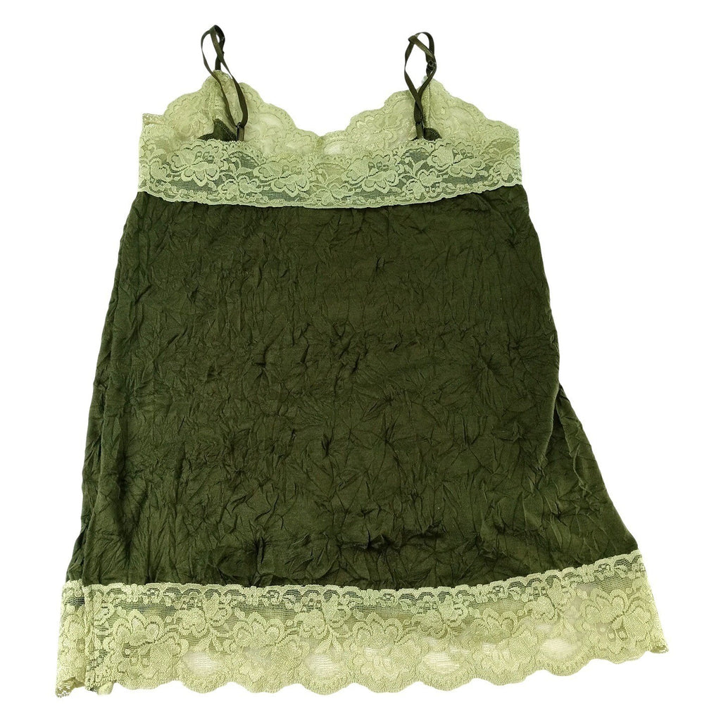 Y2K Xhilaration Olive Green Lace Trim Crinkle Camisole Top Women's Size M