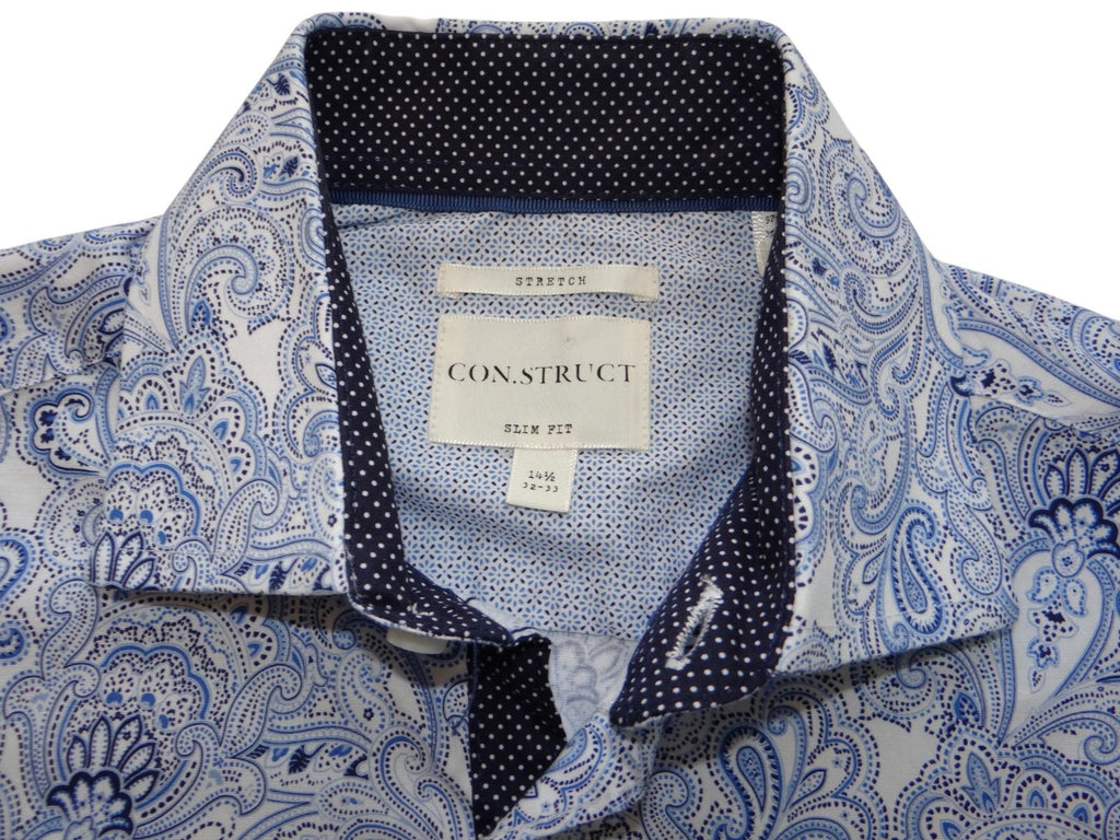 CON.STRUCT Slim Fit Men's Dress Shirt Blue Paisley Pattern