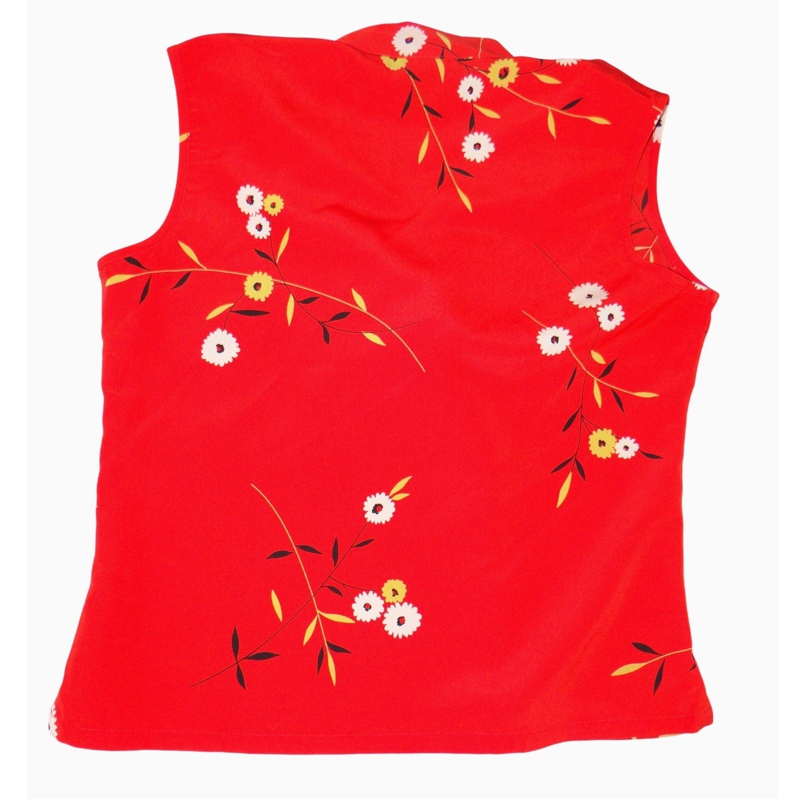 L.J. Freud Red Floral Daisy Tie Neck Sleeveless Blouse Top Small