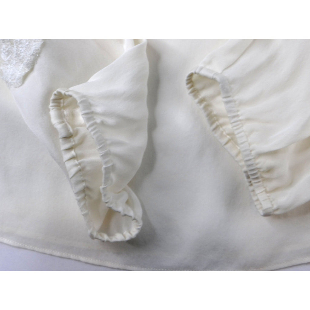Vintage Cream Off White Lace Trimmed Sheer Blouse Women's Elegant Sheer Top