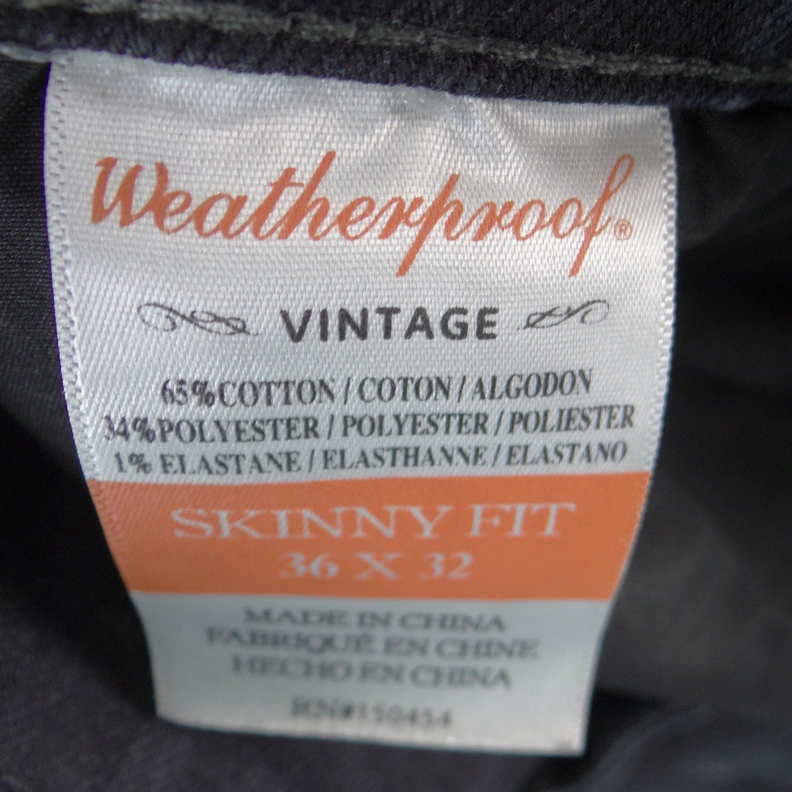 Weatherproof Vintage Mens Skinny Fit Black Stretch Jeans 36x32