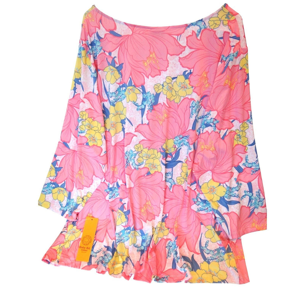 Ruby Rd Womens Pink Floral Print 3X V Neck Tunic Top