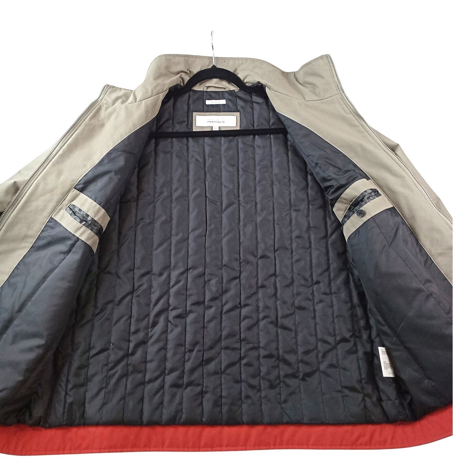 Perry Ellis Portfolio Dobby Tech Jacket Mens XXL Olive Taupe Full Zip Quilted
