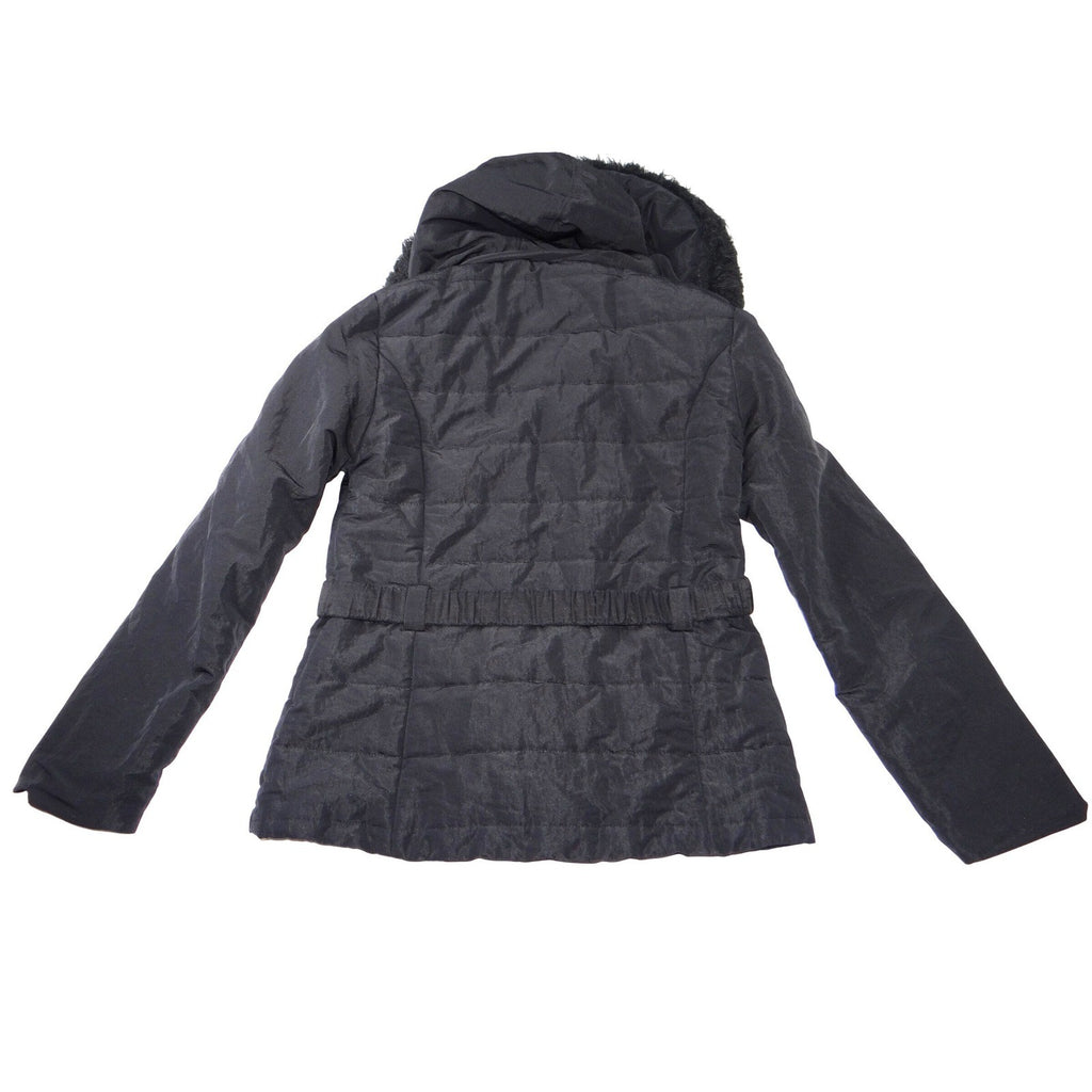 Esprit Black Faux Fur Trim Hooded Belted Winter Jacket Coat Women Size L