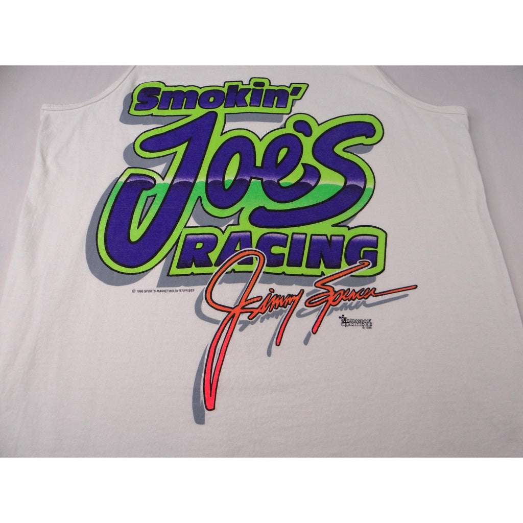 Vintage Smokin Joes Racing tank top featuring Jimmy Spencer graphics White Neon