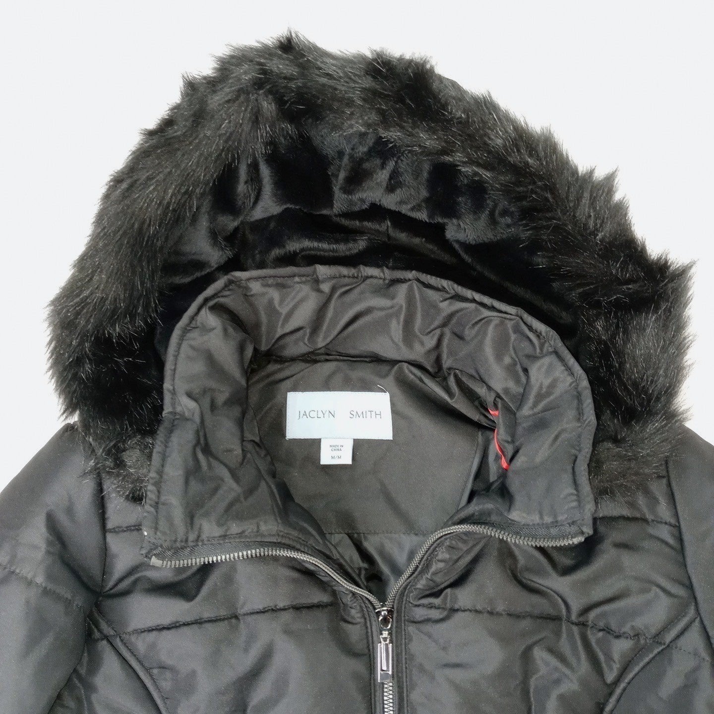NWT Vintage Womens Black Quilted Long Coat Removable Hood Faux Fur Trim Medium