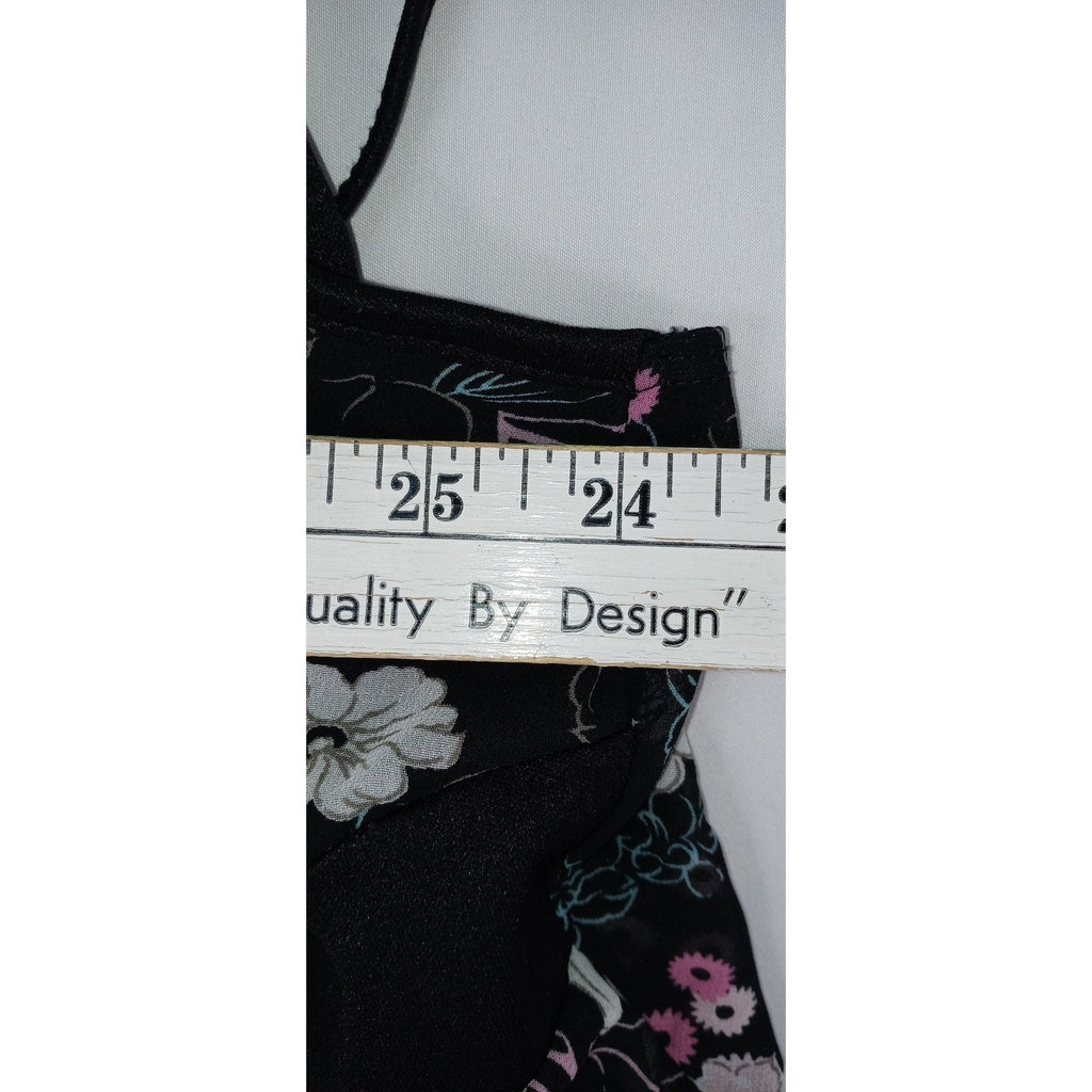 Y2k Black Floral Print Tank Flowy Handkerchief Hem Tank Top Women's Size Small