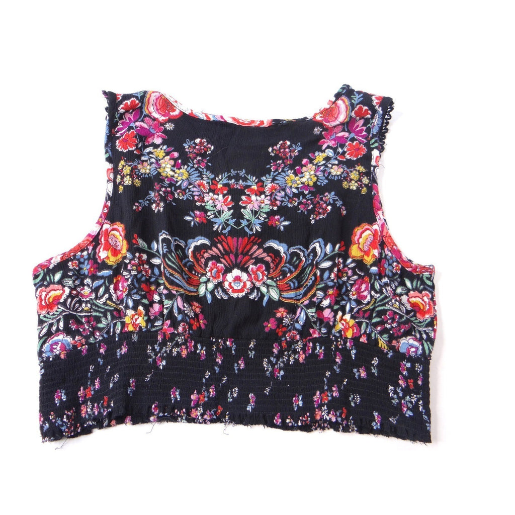 Bila Black Floral Crochet Neck Sleeveless Crop Top Womens Size M