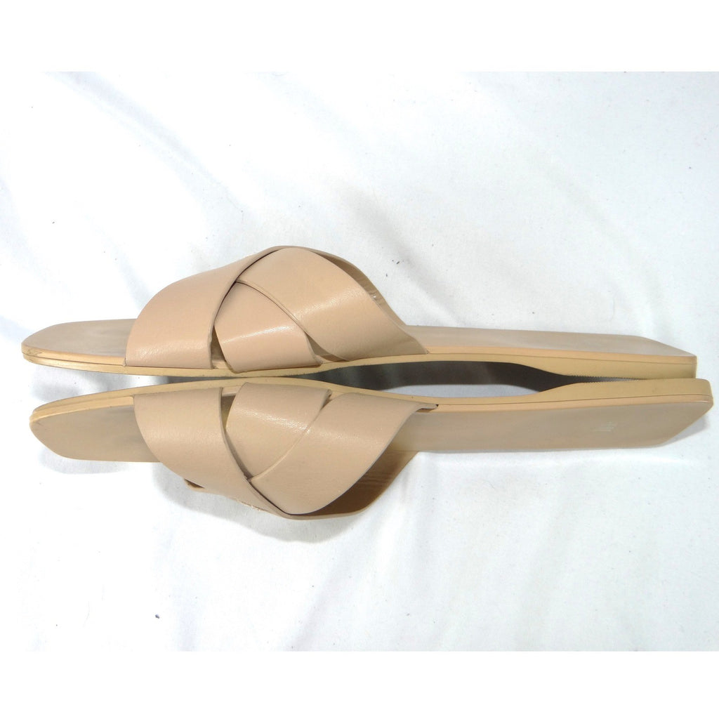 HM Womens Beige Square Toe Crisscross Strap Flat Slide Sandals Size 39 2374