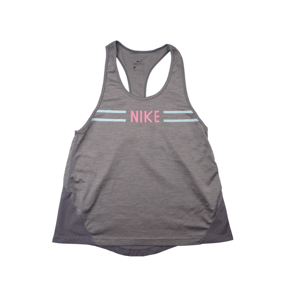 Nike Dri Fit Racerback Tank Top Gray Pink Stripes Athletic Workout Size S