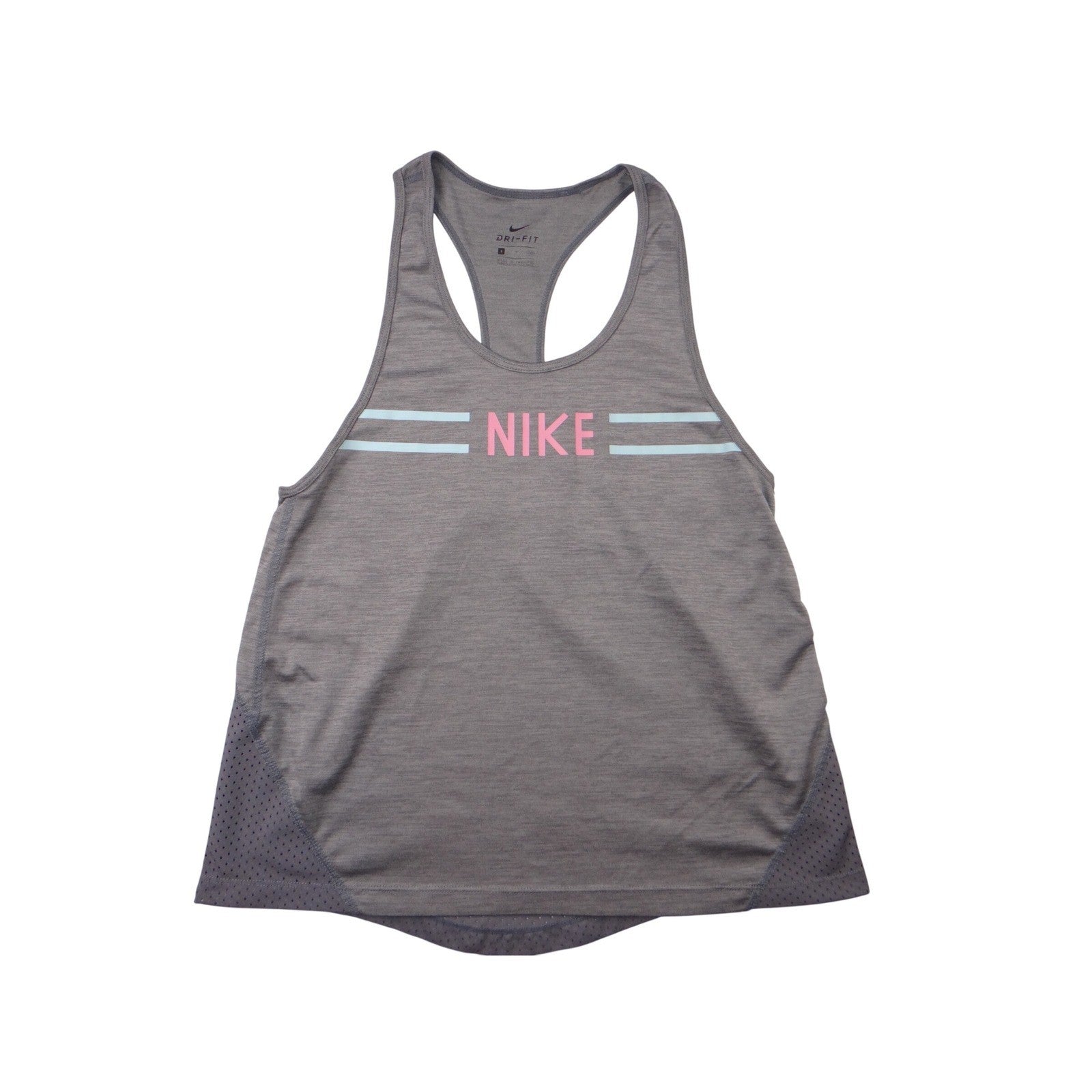 Nike Dri Fit Racerback Tank Top Gray Pink Stripes Athletic Workout Size S