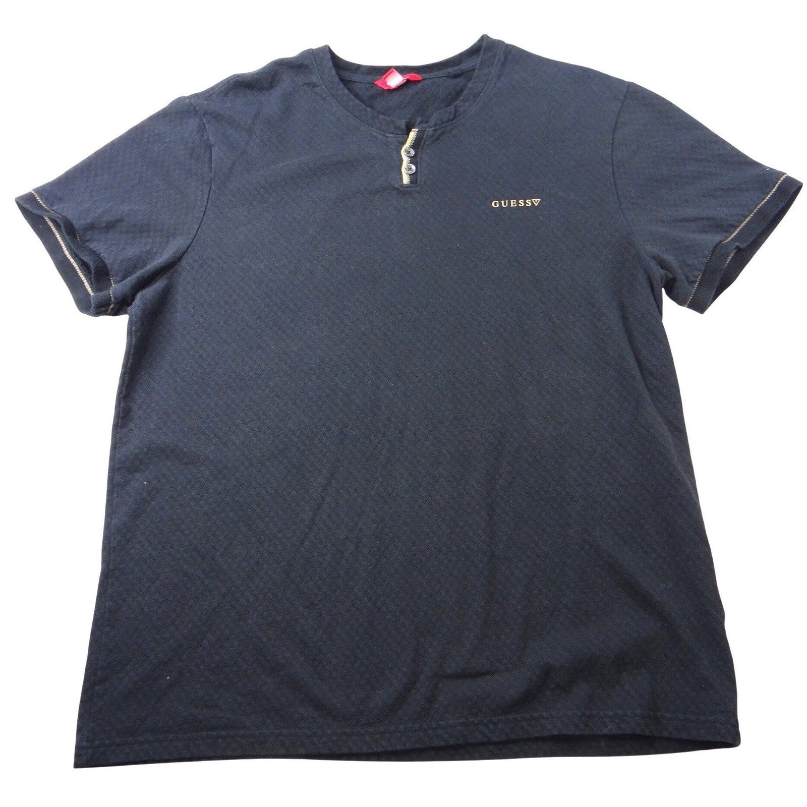 GUESS Black Textured Henly T Shirt Mens XL