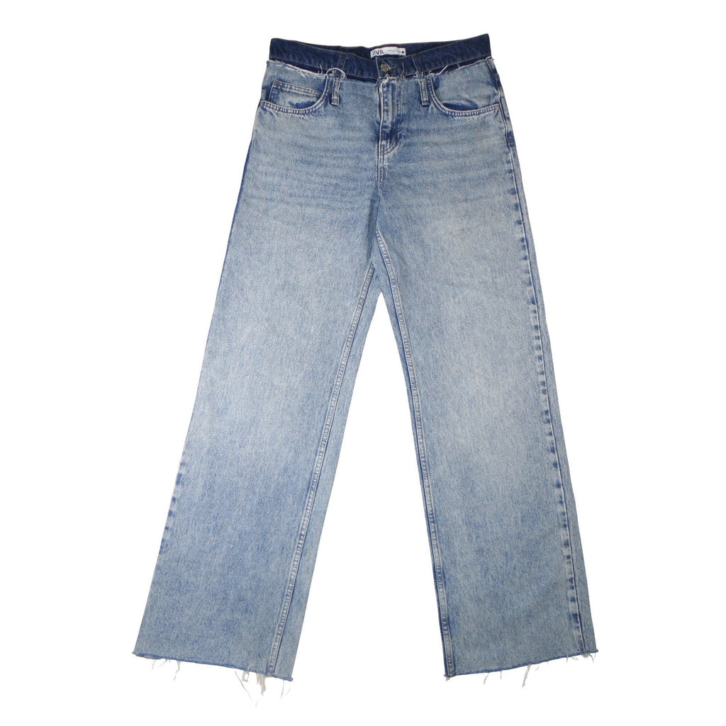 ZARA Women Straight Leg Jeans Light Wash Distressed Raw Hem Size 6