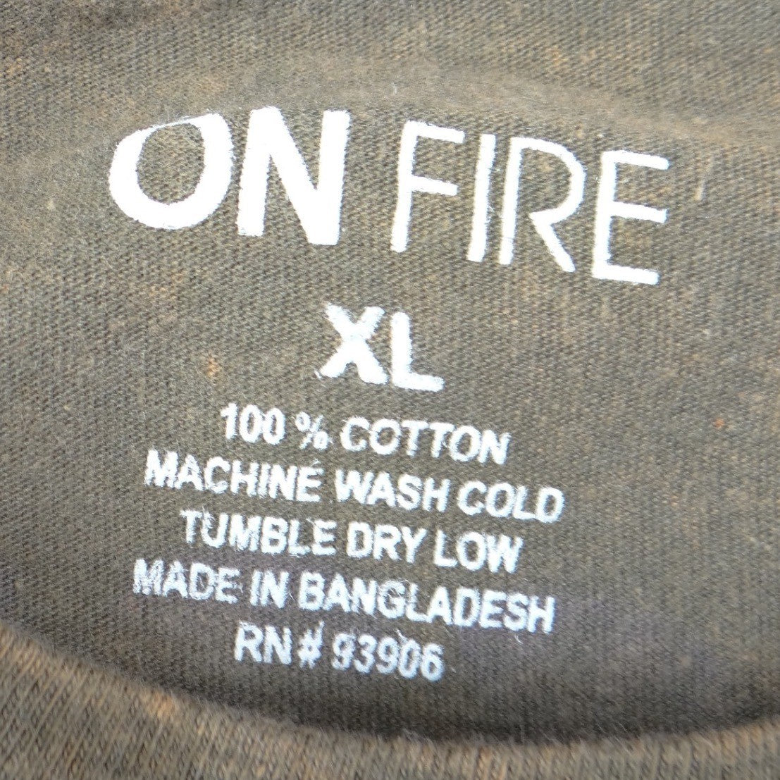 On Fire Nothing Feels Real Anymore Graphic Tee XL Olive Green Mineral Wash