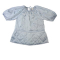 H&M Quilted Puff Sleeve Top Light Blue Gathered Waist Tie Back XS