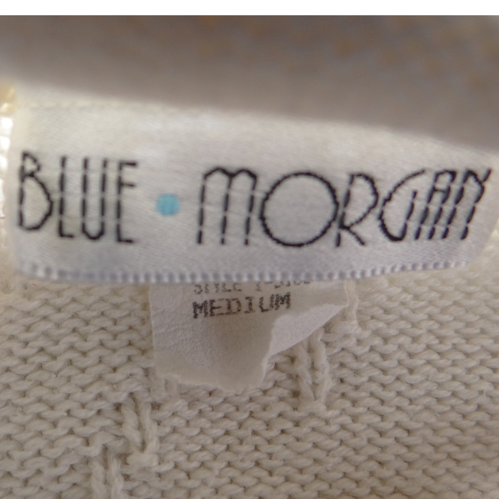 Blue Morgan Mens Cream White Floral Jacquard Textured Knit Crew Neck Sweater M