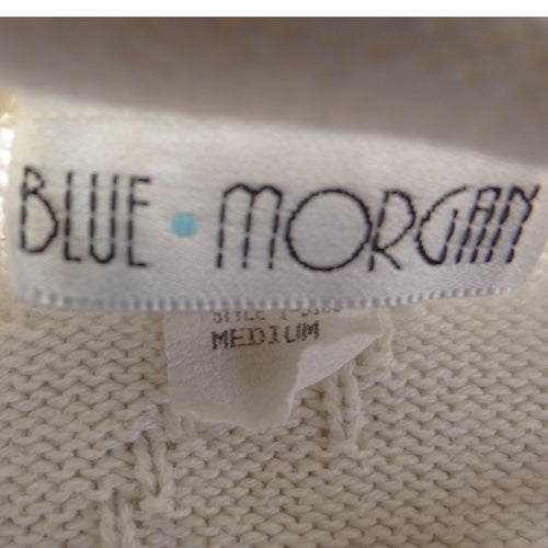 Blue Morgan Mens Cream White Floral Jacquard Textured Knit Crew Neck Sweater M