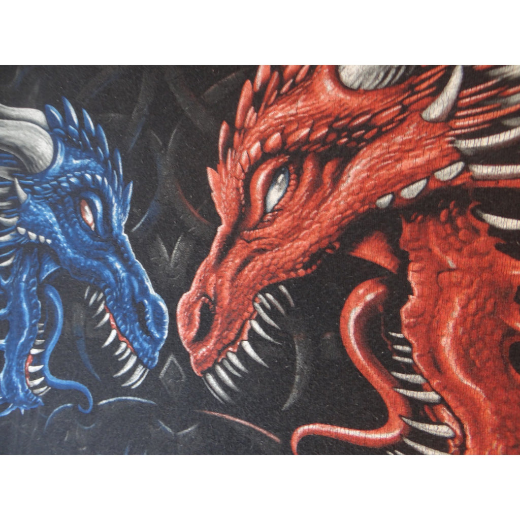 Vintage Men's Black Dragon Graphic T Shirt Fire Ice Mythical Fantasy Shirt